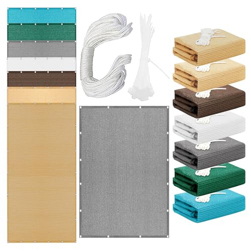 Sonnensegel Rechteckig 401 x 417 cm Rechteckig Atmungsaktiv 98% UV Schutz Sonnenschutz Markise mit Kordel Ohne Bohren mit Ösen Segeltuch für Balkon Terrasse, Hellgrau von GOUBAN