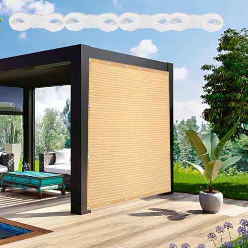 Sonnensegel Rechteckig mit Ösen 340 x 540 cm Rechteckig Atmungsaktiv Sonnenschutz Windschutz Balkonbespannung Reißfest inkl Befestigungsseile für Balkon Garten Terrasse, Creme Farben von GOUBAN