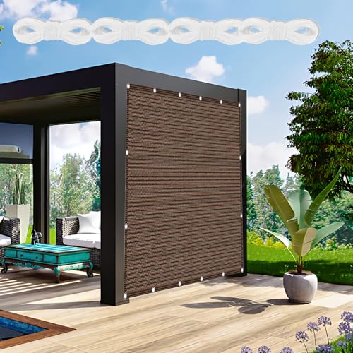 Sonnensegel Rechteckig mit Ösen 380 x 380 cm Rechteckig Atmungsaktiv Sonnenschutz Windschutz Balkonbespannung Reißfest inkl Befestigungsseile für Balkon Garten Terrasse, braun von GOUBAN