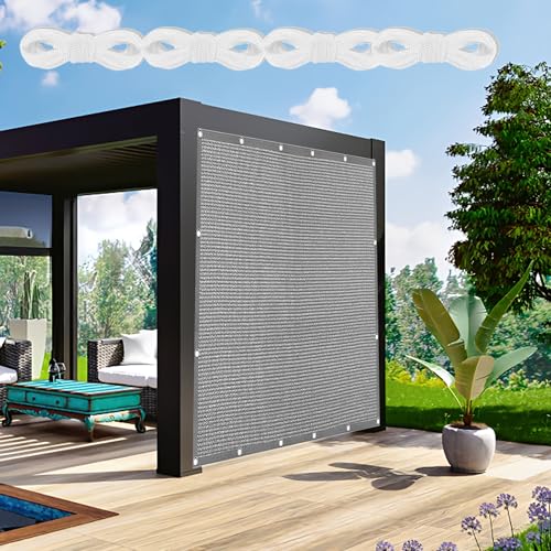 Sonnensegel Rechteckig mit Ösen 410 x 490 cm Rechteckig Atmungsaktiv Sonnenschutz Windschutz Balkonbespannung Reißfest inkl Befestigungsseile für Balkon Garten Terrasse, Hellgrau von GOUBAN