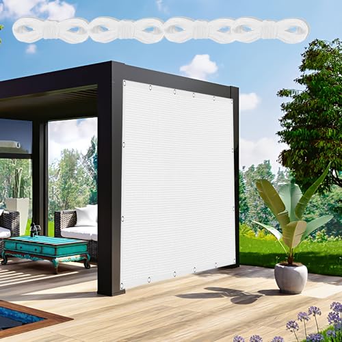 Sonnensegel Rechteckig mit Ösen 420 x 600 cm Rechteckig Atmungsaktiv Sonnenschutz Windschutz Balkonbespannung Reißfest inkl Befestigungsseile für Balkon Garten Terrasse, Weiß von GOUBAN