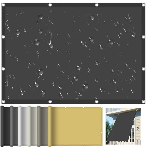 Sonnensegel Wasserdicht Rechteckig mit Ösen 120 x 120 cm Wetterschutz Sonnendach 95% UV Schutz mit Ösen Und Kordel für Garten Balkon Camping Terrasse Pergola, Dunkelgrau von GOUBAN