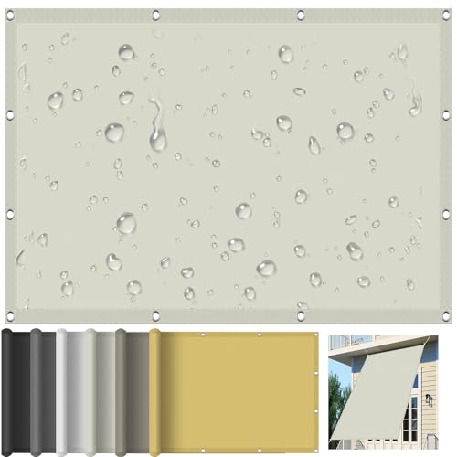 Sonnensegel Wasserdicht Sonnenschutz 100 x 340 cm Wetterschutz Sonnendach 95% UV Schutz Reißfestes Polyester-Gewebe für Pflanze Pergola Zaun Balkon Außen Hof, Elfenbein von GOUBAN