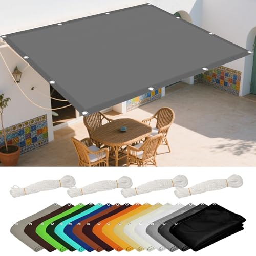 Sonnensegel mit Ösen 1 x 5.5 m Rechteckig Wasserdicht Sonnenschutz Windschutz Rechteck Markisensegel Vielen Größen mit Spannseilen für Balkon Terrasse Garten Outdoor, Hellgrau von GOUBAN