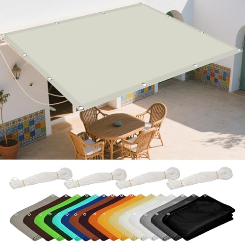 Sonnensegel mit Ösen 1.4 x 4.5 m Rechteckig Wasserdicht Sonnenschutz Windschutz Rechteck Markisensegel Vielen Größen mit Spannseilen für Balkon Terrasse Garten Outdoor, Beige von GOUBAN