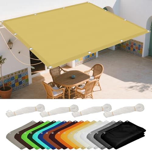 Sonnensegel mit Ösen 10 x 10 m Rechteckig Wasserdicht Sonnenschutz Windschutz Rechteck Markisensegel Vielen Größen mit Spannseilen für Balkon Terrasse Garten Outdoor, Creme Farben von GOUBAN