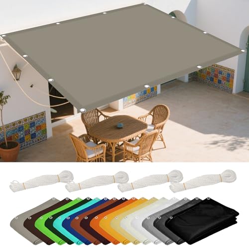 Sonnensegel mit Ösen 2 x 3.5 m Rechteckig Wasserdicht Sonnenschutz Windschutz Rechteck Markisensegel Vielen Größen mit Spannseilen für Balkon Terrasse Garten Outdoor, Khaki von GOUBAN