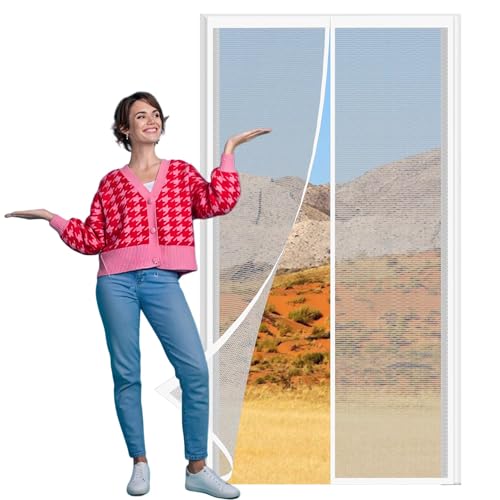 Fliegengitter Balkontür Terrassentür 181 x 214 cm Moskitonetze für Türen Automatisches Schließen für Die Balkontür Terrassentür, Weiß von GOUBO