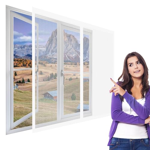 Fliegengitter Fenster 180 x 212 cm Insektenschutz Polyester Atmungsaktiver Masche Ohne Bohren Verschiedenen Größen Auswählbar für Fensteren Patio, Weiß von GOUBO