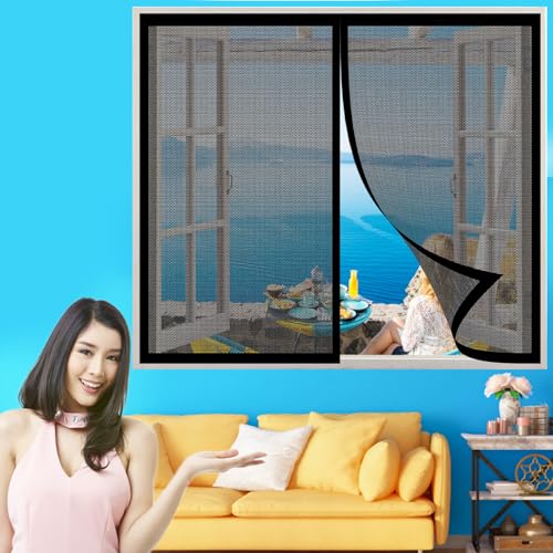 Fliegengitter Fenster 65 x 80 cm Insektenschutz Fenster Magnet Fliegenvorhang Ohne Bohren Hält Die Frischluftzirkulation für Schiebefenster Dachfenster, Schwarz von GOUBO