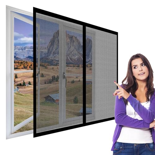 Fliegengitter Fenster Magnet von Innen 174 x 206 cm Insektenschutz Fliegengitter Fenster Magnet Mückenschutz Ohne Bohren Einfache Installation für Insekten Fernzuhalten, Schwarz von GOUBO