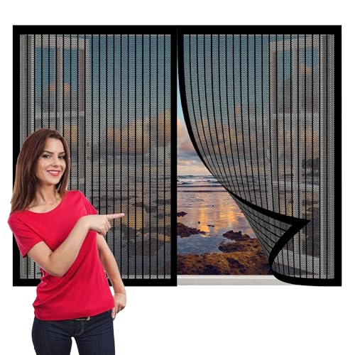 Fliegengitter Fenster Magnetisch 97 x 194 cm Insektenschutz Selbstklebendes Fliegengitter für Fenster Ohne Bohren mit Starkem Klettband für Terrasse Schlafzimmer Usw., Schwarz von GOUBO