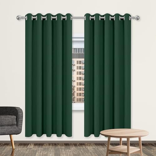 GOUBO Gardinen mit Kräuselband 130 x 189 cm Leichte & Weiche Winter Extra Warm Lärmschutz Schlafzimmer Blackout Curtain mit Ösen, Waschbar für Jedes Fenster, Dunkelgrün von GOUBO