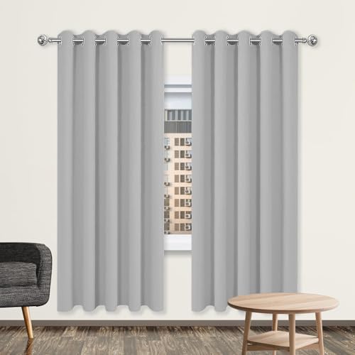 GOUBO Gardinen mit Kräuselband 146 x 184 cm Leichte & Weiche Winter Extra Warm Lärmschutz Schlafzimmer Blackout Curtain mit Ösen, Waschbar für Jedes Fenster, Hellgrau von GOUBO