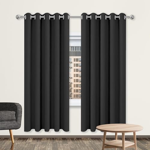 GOUBO Gardinen mit Kräuselband 146 x 197 cm Leichte & Weiche Winter Extra Warm Lärmschutz Schlafzimmer Blackout Curtain mit Ösen, Waschbar für Jedes Fenster, Schwarz von GOUBO