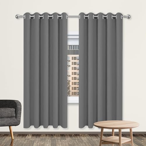 GOUBO Gardinen mit Kräuselband 154 x 194 cm Leichte & Weiche Winter Extra Warm Lärmschutz Schlafzimmer Blackout Curtain mit Ösen, Waschbar für Jedes Fenster, Dunkelgrau von GOUBO