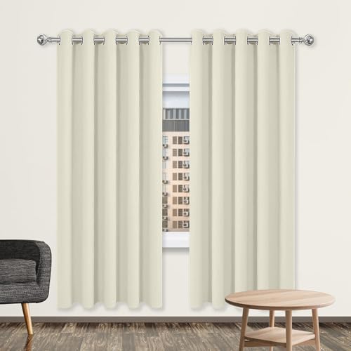 GOUBO Gardinen mit Kräuselband 156 x 180 cm Leichte & Weiche Winter Extra Warm Lärmschutz Schlafzimmer Blackout Curtain mit Ösen, Waschbar für Jedes Fenster, Beige von GOUBO