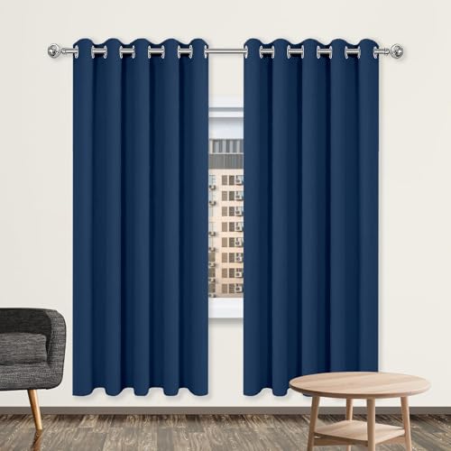 GOUBO Gardinen mit Kräuselband 156 x 188 cm Leichte & Weiche Winter Extra Warm Lärmschutz Schlafzimmer Blackout Curtain mit Ösen, Waschbar für Jedes Fenster, Dunkelblau von GOUBO