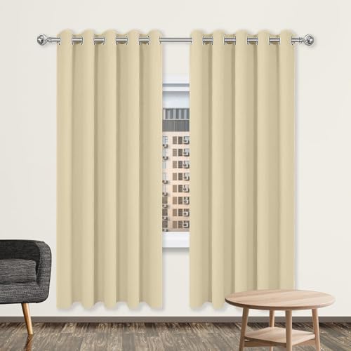 GOUBO Gardinen mit Kräuselband 156 x 201 cm Leichte & Weiche Winter Extra Warm Lärmschutz Schlafzimmer Blackout Curtain mit Ösen, Waschbar für Jedes Fenster, Creme Farben von GOUBO