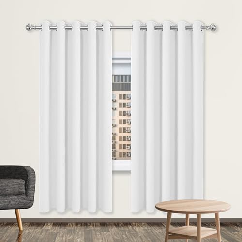 GOUBO Gardinen mit Kräuselband 160 x 186 cm Leichte & Weiche Winter Extra Warm Lärmschutz Schlafzimmer Blackout Curtain mit Ösen, Waschbar für Jedes Fenster, Weiß von GOUBO