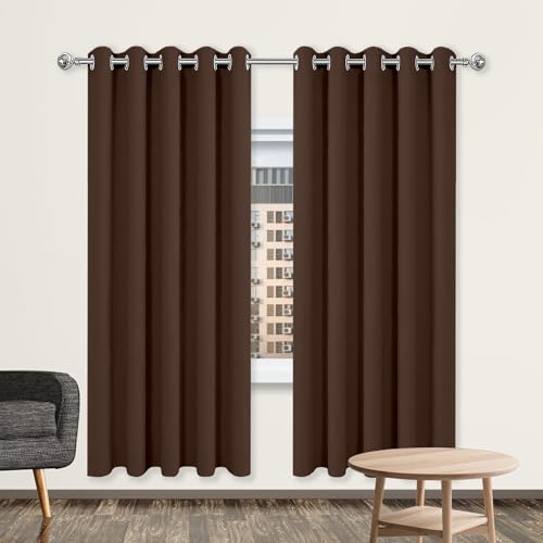 GOUBO Gardinen mit Kräuselband 164 x 181 cm Leichte & Weiche Winter Extra Warm Lärmschutz Schlafzimmer Blackout Curtain mit Ösen, Waschbar für Jedes Fenster, braun von GOUBO