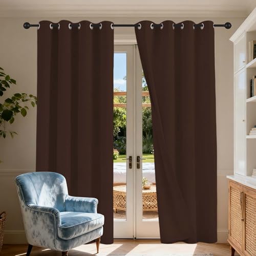 Gardinen Blickdichte 140 x 175 cm Gardine Schlafzimmer Ösen Thermo Verdunkelung Gardinen Wohnzimmer Vielen Farben Und Größen für Jedes Fenster, braun von GOUBO