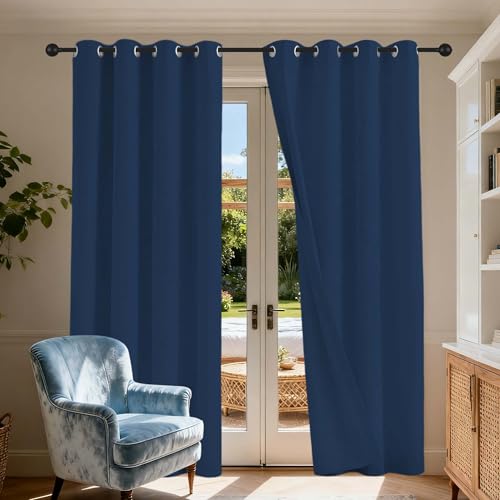 Gardinen Blickdichte 148 x 172 cm Gardine Schlafzimmer Ösen Thermo Verdunkelung Gardinen Wohnzimmer Vielen Farben Und Größen für Jedes Fenster, Dunkelblau von GOUBO