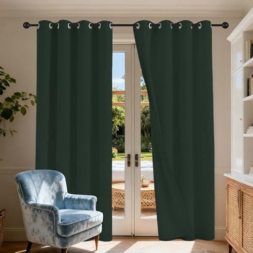 Gardinen Blickdichte 148 x 172 cm Gardine Schlafzimmer Ösen Thermo Verdunkelung Gardinen Wohnzimmer Vielen Farben Und Größen für Jedes Fenster, Dunkelgrün von GOUBO