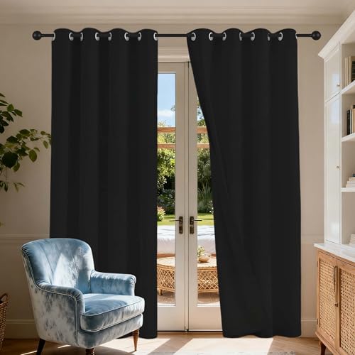 Gardinen Blickdichte 150 x 186 cm Gardine Schlafzimmer Ösen Thermo Verdunkelung Gardinen Wohnzimmer Vielen Farben Und Größen für Jedes Fenster, Schwarz von GOUBO