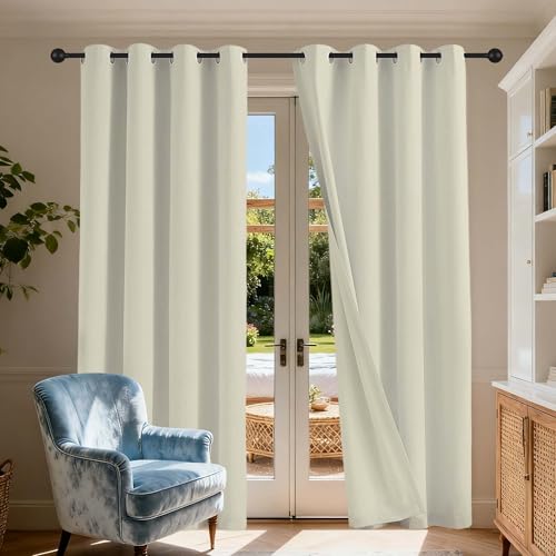 Gardinen Blickdichte 156 x 177 cm Gardine Schlafzimmer Ösen Thermo Verdunkelung Gardinen Wohnzimmer Vielen Farben Und Größen für Jedes Fenster, Beige von GOUBO