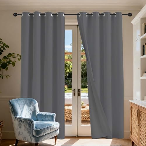 Gardinen Blickdichte 158 x 170 cm Gardine Schlafzimmer Ösen Thermo Verdunkelung Gardinen Wohnzimmer Vielen Farben Und Größen für Jedes Fenster, Dunkelgrau von GOUBO