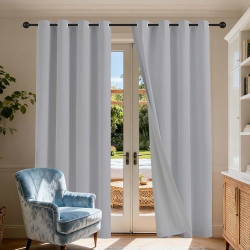 Gardinen Blickdichte 162 x 172 cm Gardine Schlafzimmer Ösen Thermo Verdunkelung Gardinen Wohnzimmer Vielen Farben Und Größen für Jedes Fenster, Hellgrau von GOUBO