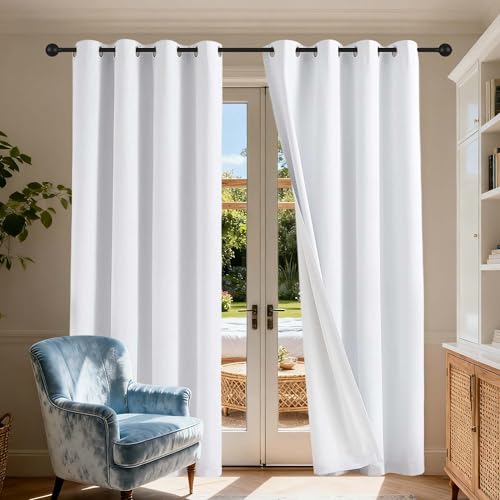 Gardinen Blickdichte 164 x 170 cm Gardine Schlafzimmer Ösen Thermo Verdunkelung Gardinen Wohnzimmer Vielen Farben Und Größen für Jedes Fenster, Weiß von GOUBO