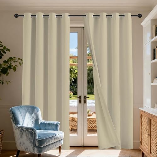 Gardinen Blickdichte 166 x 189 cm Gardine Schlafzimmer Ösen Thermo Verdunkelung Gardinen Wohnzimmer Vielen Farben Und Größen für Jedes Fenster, Creme Farben von GOUBO