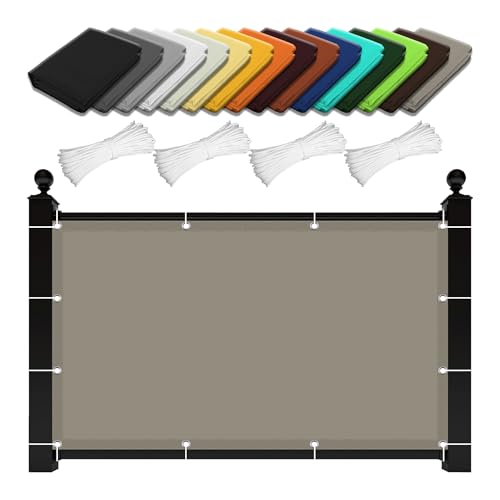 Garten Schattierungsnetz 1.7 x 3.8 m Wasserabweisend Sonnensegel Markise Balkon Ohne Bohren mit Ösen Segeltuch 4 × 1.5 M Seile für Patio Hinterhof Rasengarten, Taupe von GOUBO