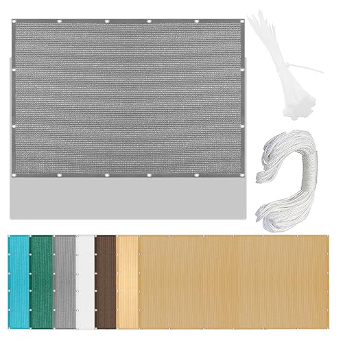 Sonnensegel Atmungsaktiv 205 x 490 cm Rechteckig Atmungsaktiv Sonnenschutz Windschutz Garten Schattierungsnetz Quadrat Ohne Bohren mit Ösen Segeltuch für Terrasse Garten, Hellgrau von GOUBO