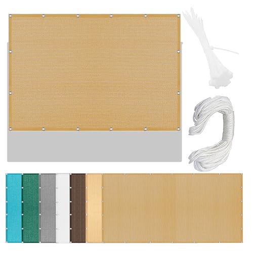 Sonnensegel Atmungsaktiv 255 x 520 cm Rechteckig Atmungsaktiv Sonnenschutz Windschutz Garten Schattierungsnetz Quadrat Ohne Bohren mit Ösen Segeltuch für Terrasse Garten, Sandgelb von GOUBO