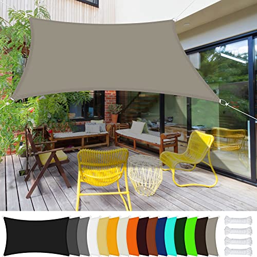 Sonnensegel Sonnenschutz 2.5 x 3 m Rechteckig Wasserdicht UV Schutz Segeltuch Pergola PES Polyester Sonnenschutz für Balkon Terrasse Garten, Khaki von GOUBO