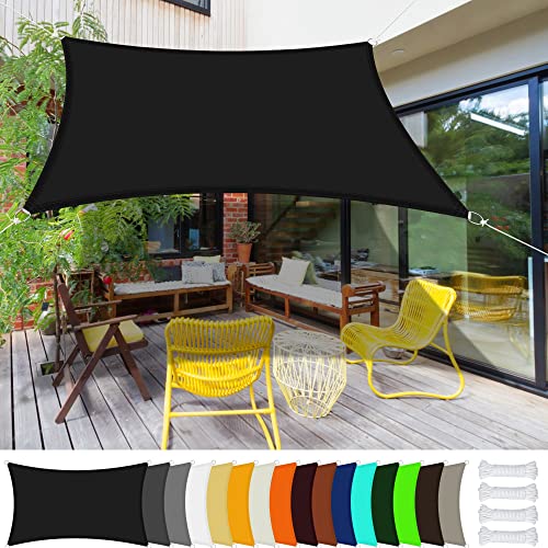 Sonnensegel Sonnenschutz 3.5 x 5.5 m Rechteckig Wasserdicht UV Schutz Sonnensegel Wasserdicht PES Polyester Reißfest Wetterfest für Balkon Garten Terrasse, Schwarz von GOUBO