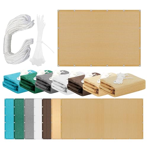 Sonnensegel Wasserabweisend 536 x 587 cm Rechteckig Atmungsaktiv 98% UV Schutz Segel Baldachin Segeltuch Vielen Größen mit Spannseilen für Außenbereich Garten, Sandgelb von GOUBO