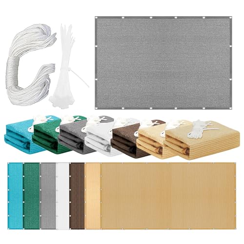 Sonnensegel Wasserabweisend 556 x 612 cm Rechteckig Atmungsaktiv 98% UV Schutz Segel Baldachin Segeltuch Vielen Größen mit Spannseilen für Außenbereich Garten, Hellgrau von GOUBO