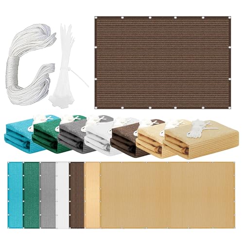 Sonnensegel Wasserabweisend 558 x 612 cm Rechteckig Atmungsaktiv 98% UV Schutz Segel Baldachin Segeltuch Vielen Größen mit Spannseilen für Außenbereich Garten, braun von GOUBO