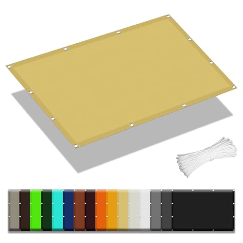 Sonnensegel Wasserdicht Rechteckig 1.3 x 2.6 m Rechteckig Wasserdicht 98% UV Schutz Sun Segel Rechter Winkel mit Ösen Segeltuch 4 × 1.5 M Seile für Balkon Garten Terrasse, Creme Farben von GOUBO