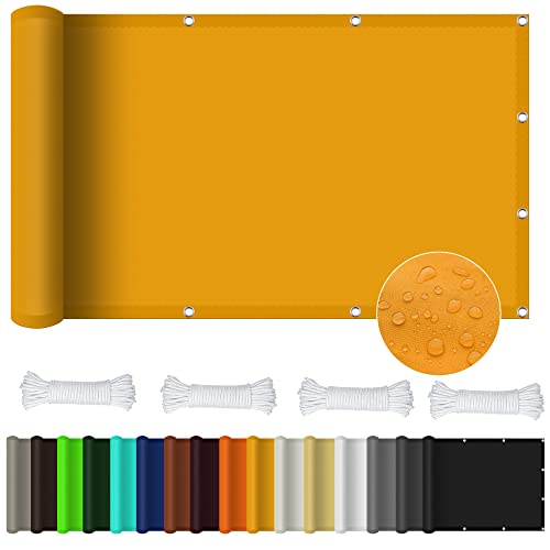 Sonnensegel Wasserdicht Sonnenschutz 3 x 3.5 m Rechteckig Wasserdicht UV Schutz Wetterschutz Segel Baldachin Mit Ösen Und Kordel für Garten Terrasse Camping, Golden von GOUBO