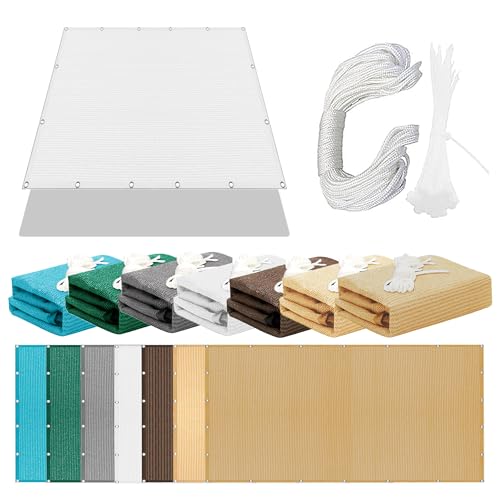 Sonnensegel mit Ösen Atmungsaktiv 569 x 640 cm Rechteckig Atmungsaktiv 98% UV Schutz Schattentuch mit Ösen Reißfest Wetterfest UV Schutz Ohne Bohren für Terrasse Balkon, Weiß von GOUBO