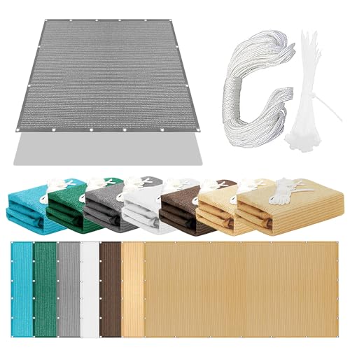 Sonnensegel mit Ösen Atmungsaktiv 571 x 619 cm Rechteckig Atmungsaktiv 98% UV Schutz Schattentuch mit Ösen Reißfest Wetterfest UV Schutz Ohne Bohren für Terrasse Balkon, Hellgrau von GOUBO