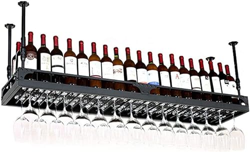 GOUDANING Hängender Weinhalter an der Decke/2 Weinregale für Weinflaschen/2 Weinflaschenregale/schwebendes Weinregal und Glasregal-Set, montiert für Küche, Esszimmer von GOUDANING