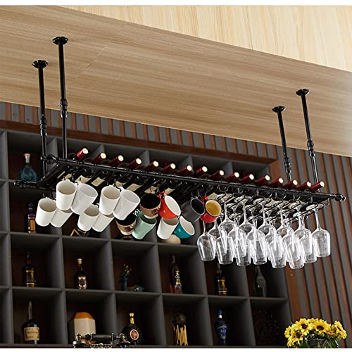 GOUDANING Hängendes Weinregal, Weinglashalter – Flaschenhalter, Decken-Weinflaschenregal, hängendes Eisen-Weinregal im Dachgeschoss, schwebendes Weinregal zur Montage, 30–60 cm höhenverstellbar von GOUDANING