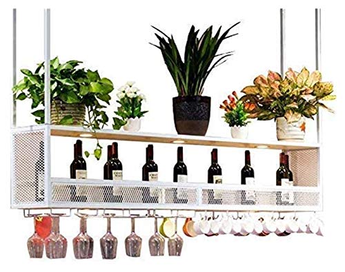 GOUDANING Hängendes Weinregal mit Glashalter und Regal, ll montiertes Weinregal mit Glashalter/Deckenhängender Weinhalter aus Metall/Holz/Weinflaschenhalter ( von GOUDANING