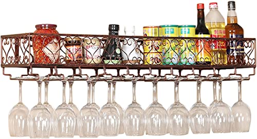 GOUDANING Industriell montiertes Weinregal mit Glashalter, rustikaler hängender Weinflaschenhalter aus Metall, Weingläserhalter, Weinzubehör für alle Regale von GOUDANING
